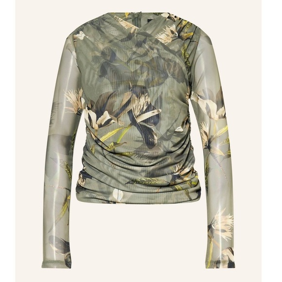 ALLSAINTS Hanako Floral Mesh Top Olive Green - Picture 4 of 11
